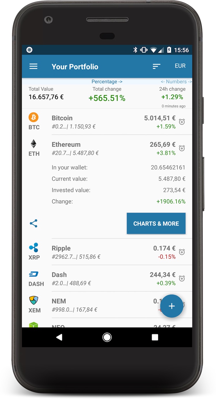 Coin portfolio app screenshot